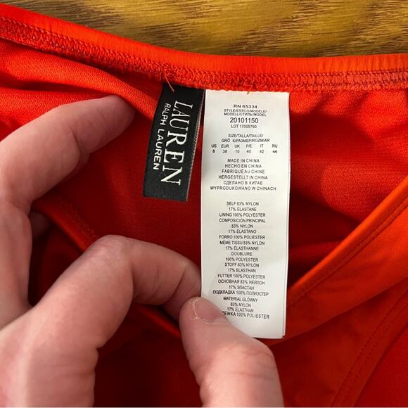 Lauren Ralph Lauren Beach Club Solids Shirred Hipster bottom orange - 8 - Picture 10 of 11